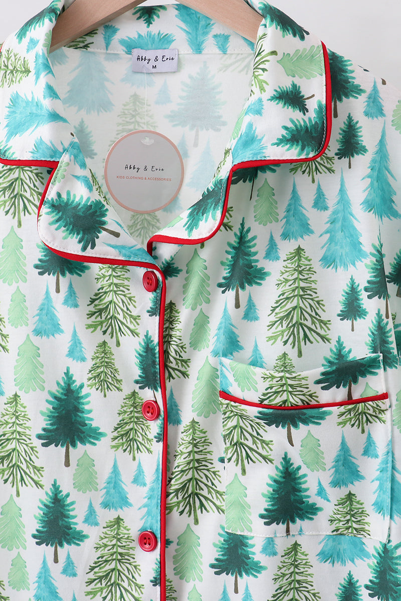 Green Christmas Tree Print Mom Pajamas Pants Set