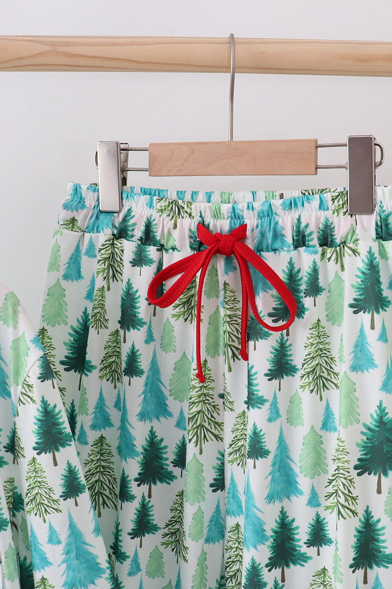 Green Christmas Tree Print Mom Pajamas Pants Set