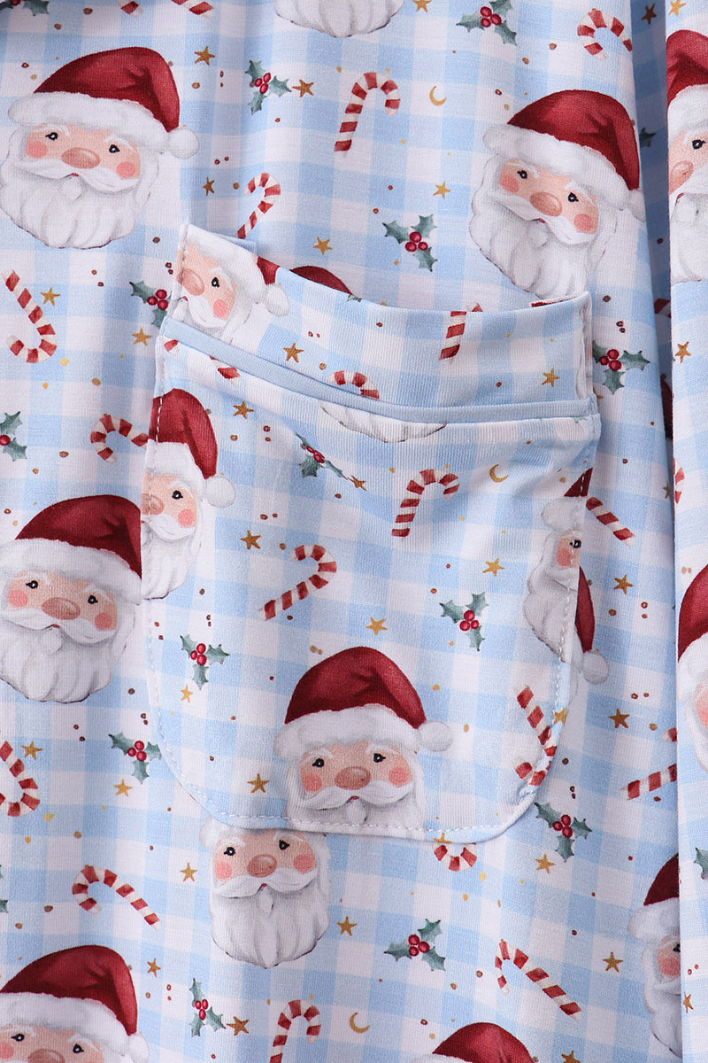 Blue Santa Claus Bamboo Dad Pajamas Set