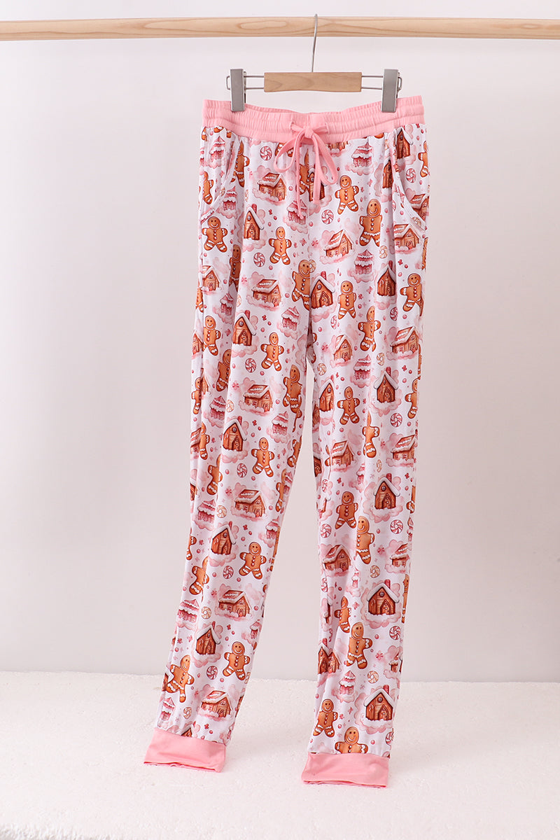 Pink Gingerbread House Bamboo Mom Pajmas Pants