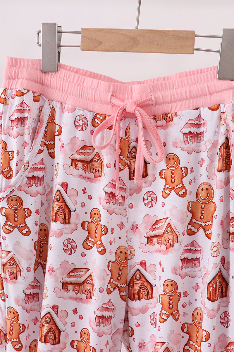 Pink Gingerbread House Bamboo Mom Pajmas Pants