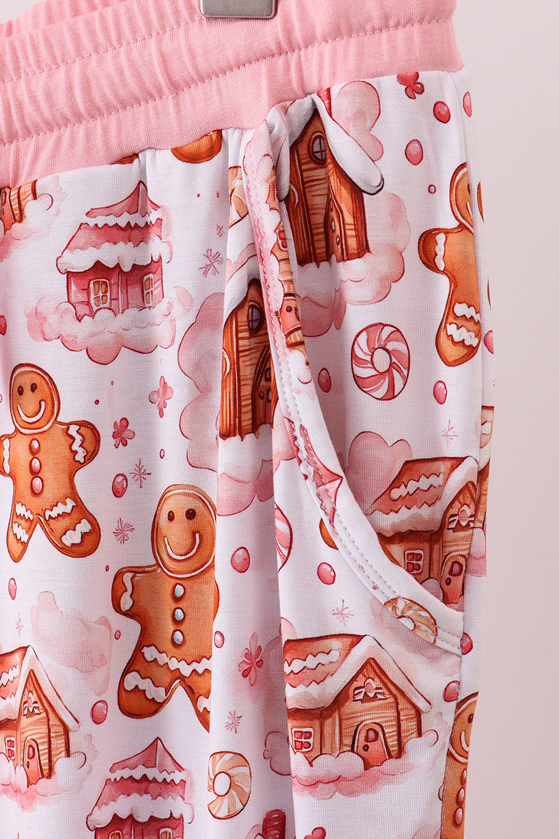 Pink Gingerbread House Bamboo Mom Pajmas Pants