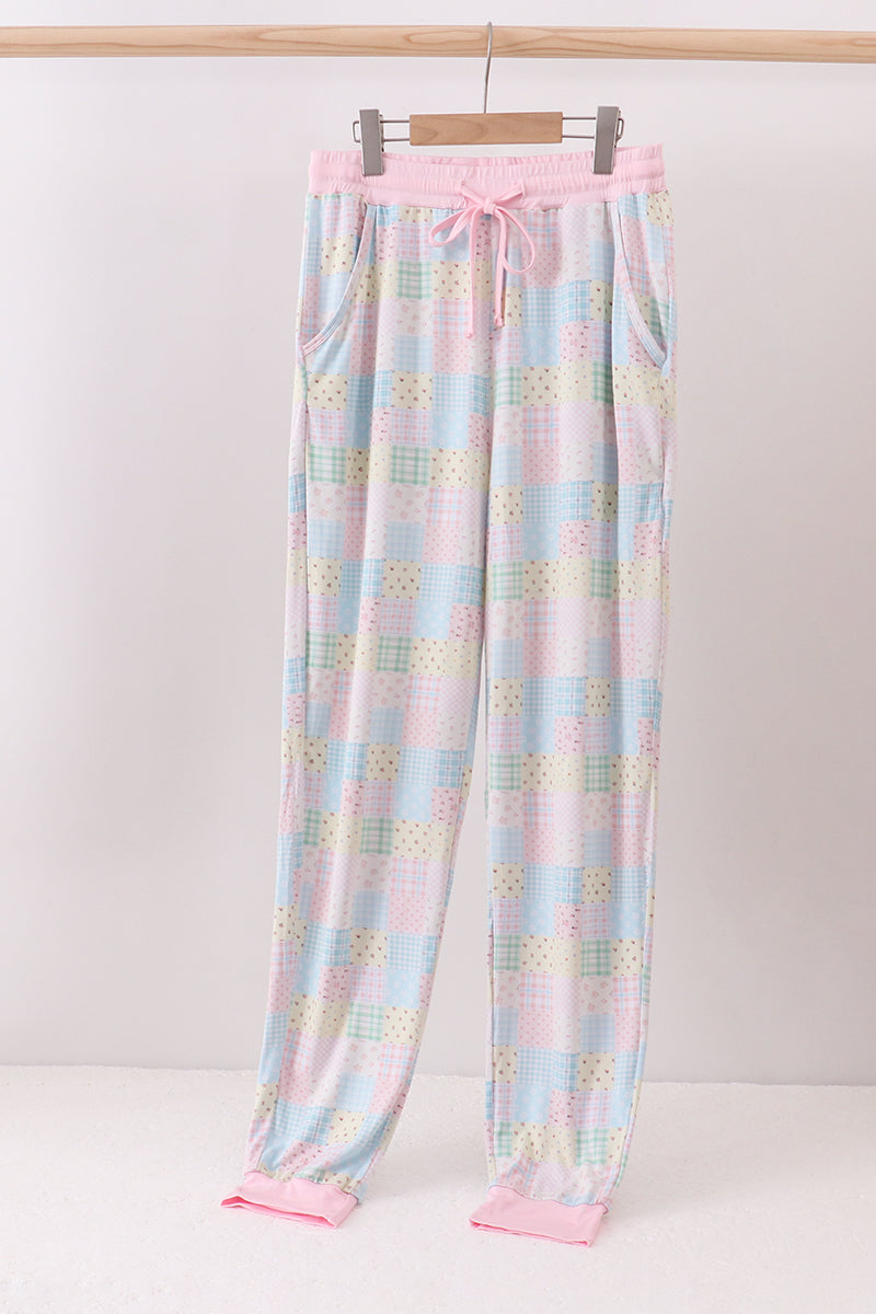 Pink Floral Checkered Bamboo Mom Pajamas Pants