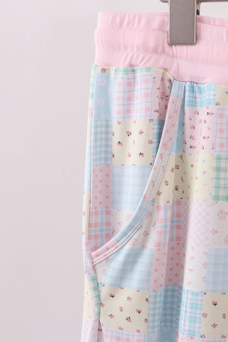 Pink Floral Checkered Bamboo Mom Pajamas Pants
