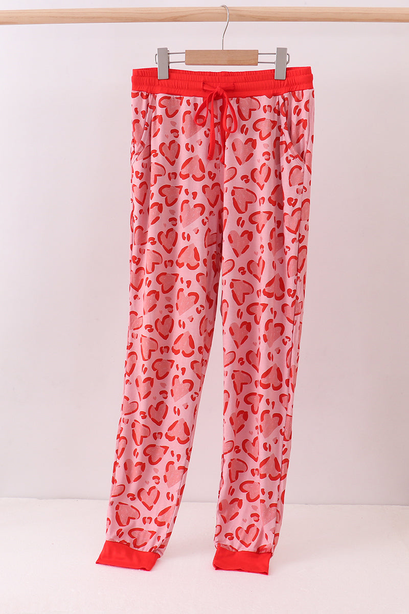 Red Heart Print Bamboo Pants