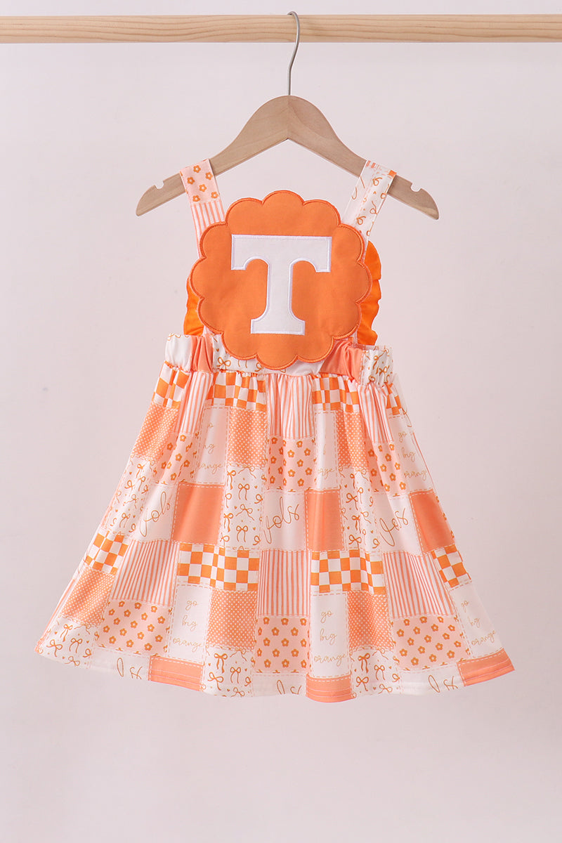 Orange Tennessee Applique Patchwork Ruffle Dress
