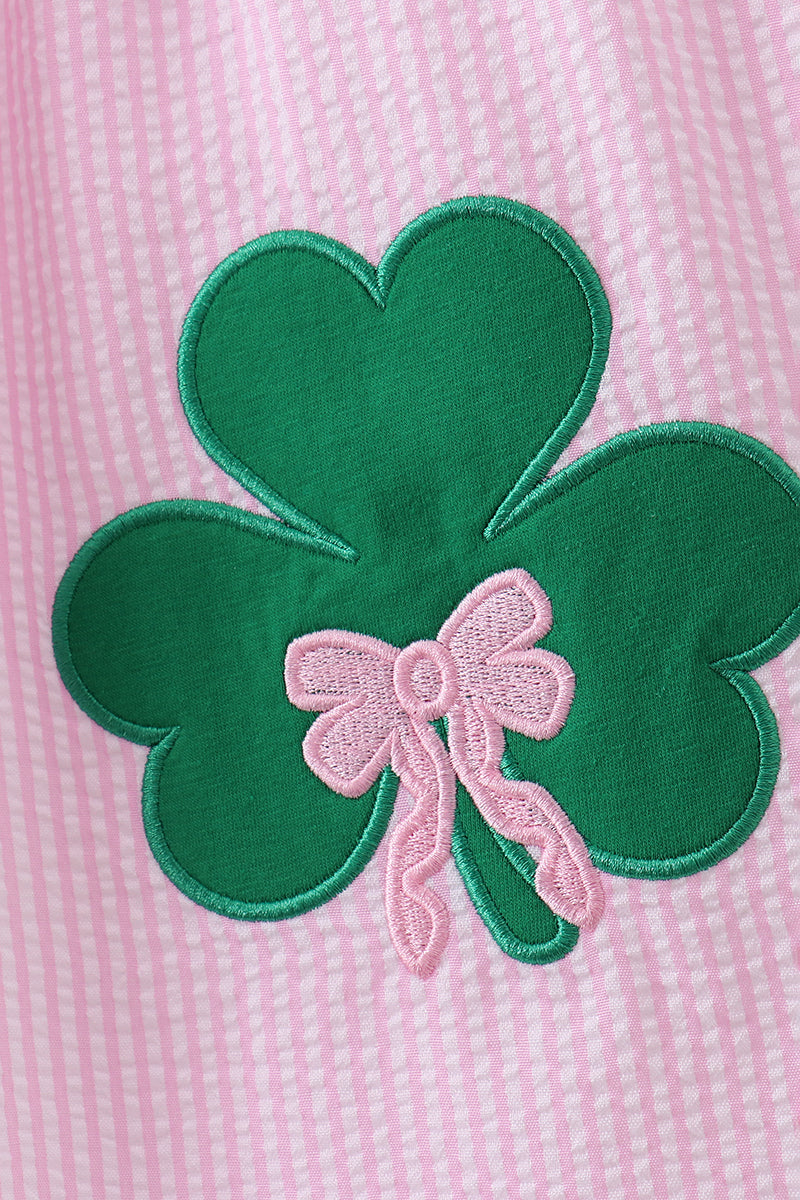 Pink Clover Applique Seersucker Dress