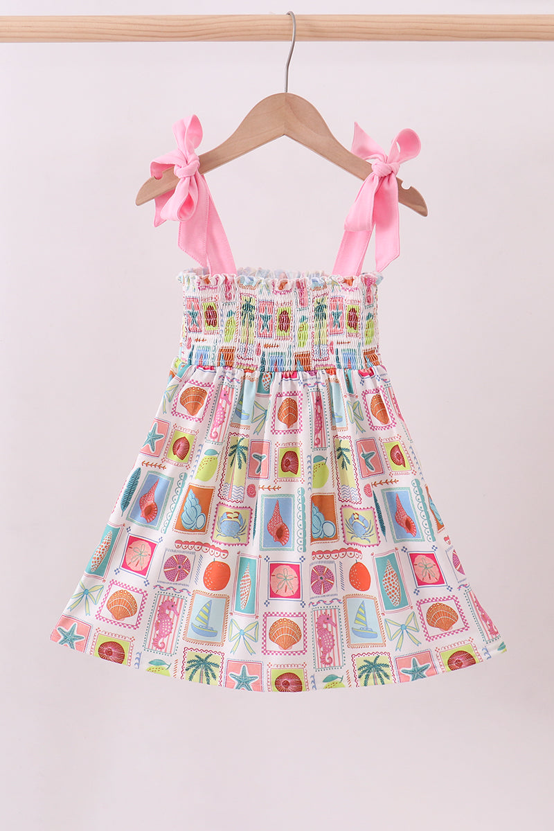 Pink Enjoy Beach Smocked Mom&me Dress