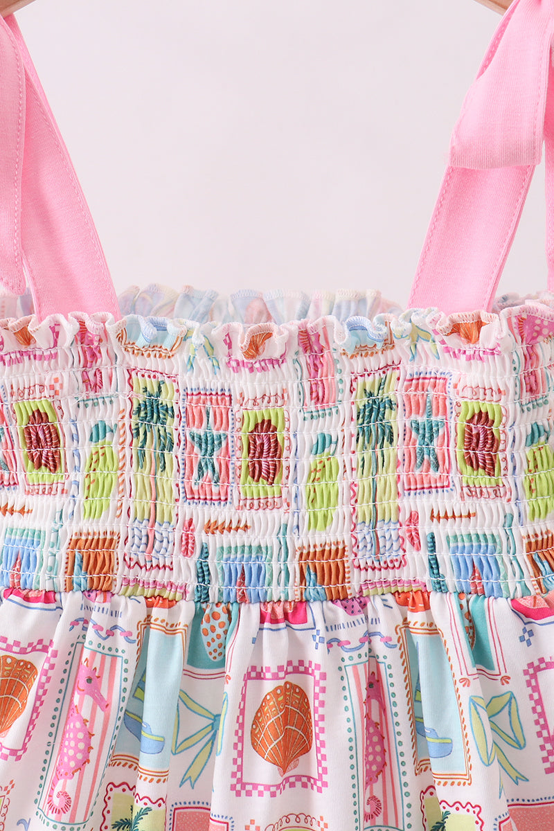 Pink Enjoy Beach Smocked Mom&me Dress