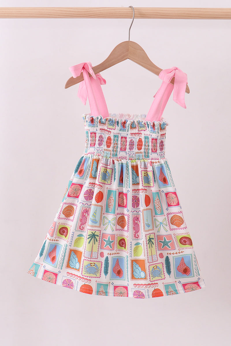 Pink Enjoy Beach Smocked Mom&me Dress