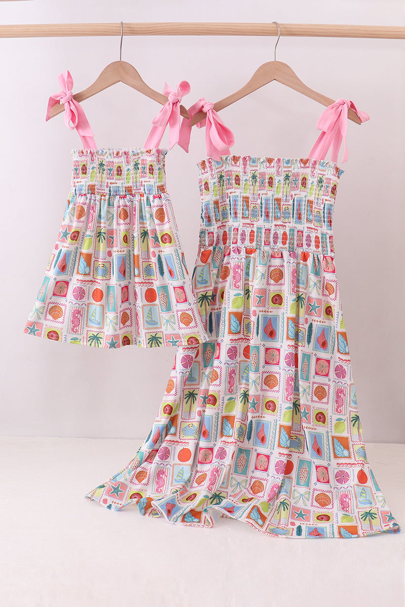 Pink Enjoy Beach Smocked Mom&me Dress