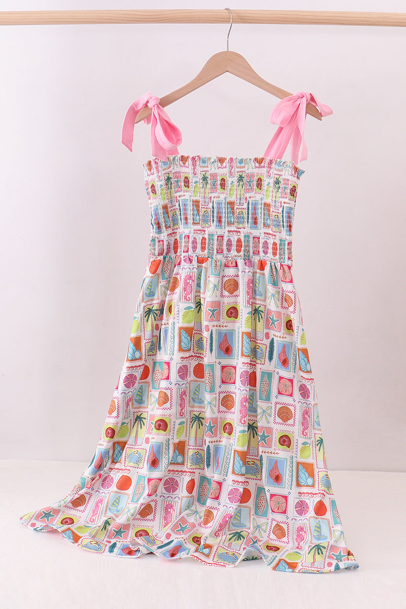 Pink Enjoy Beach Smocked Mom&me Dress