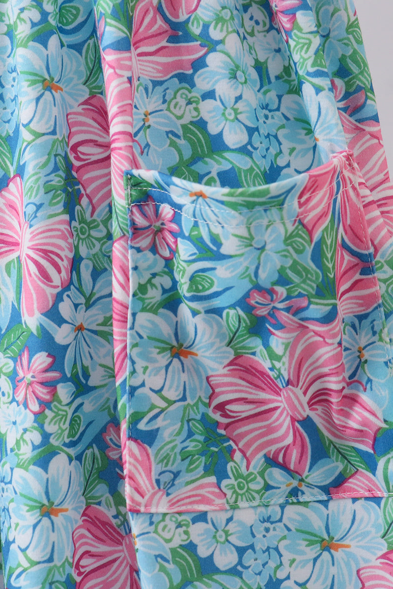 Blue I Love Mommy Embroidery Women Dress