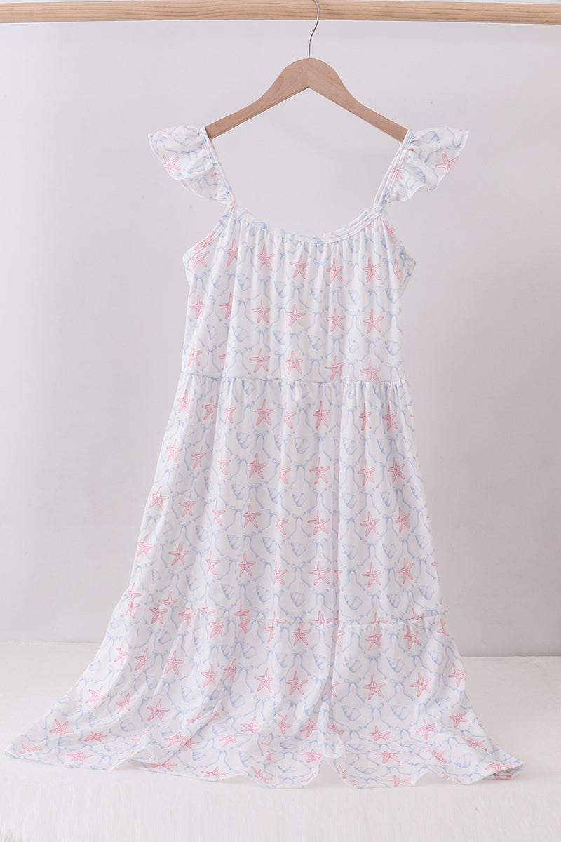 Blue Starfish Shell Tiered Women Dress