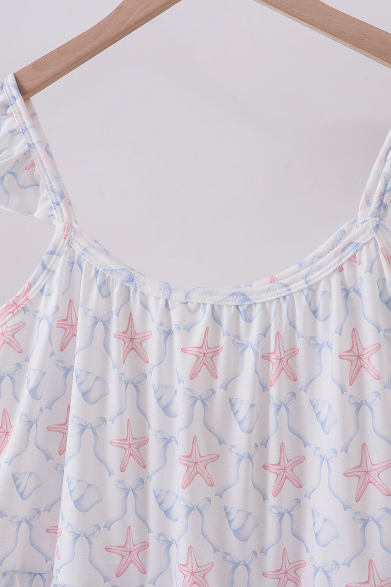 Blue Starfish Shell Tiered Women Dress