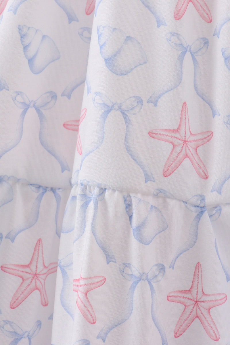 Blue Starfish Shell Tiered Women Dress