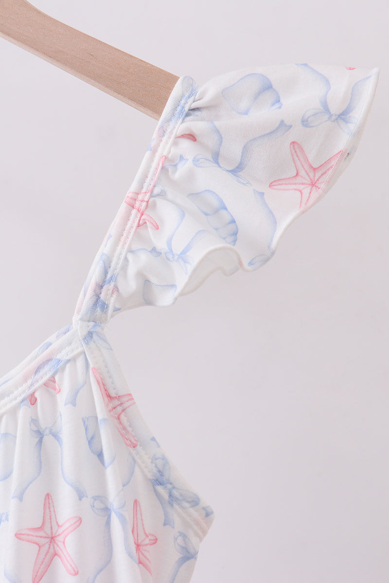 Blue Starfish Shell Tiered Women Dress