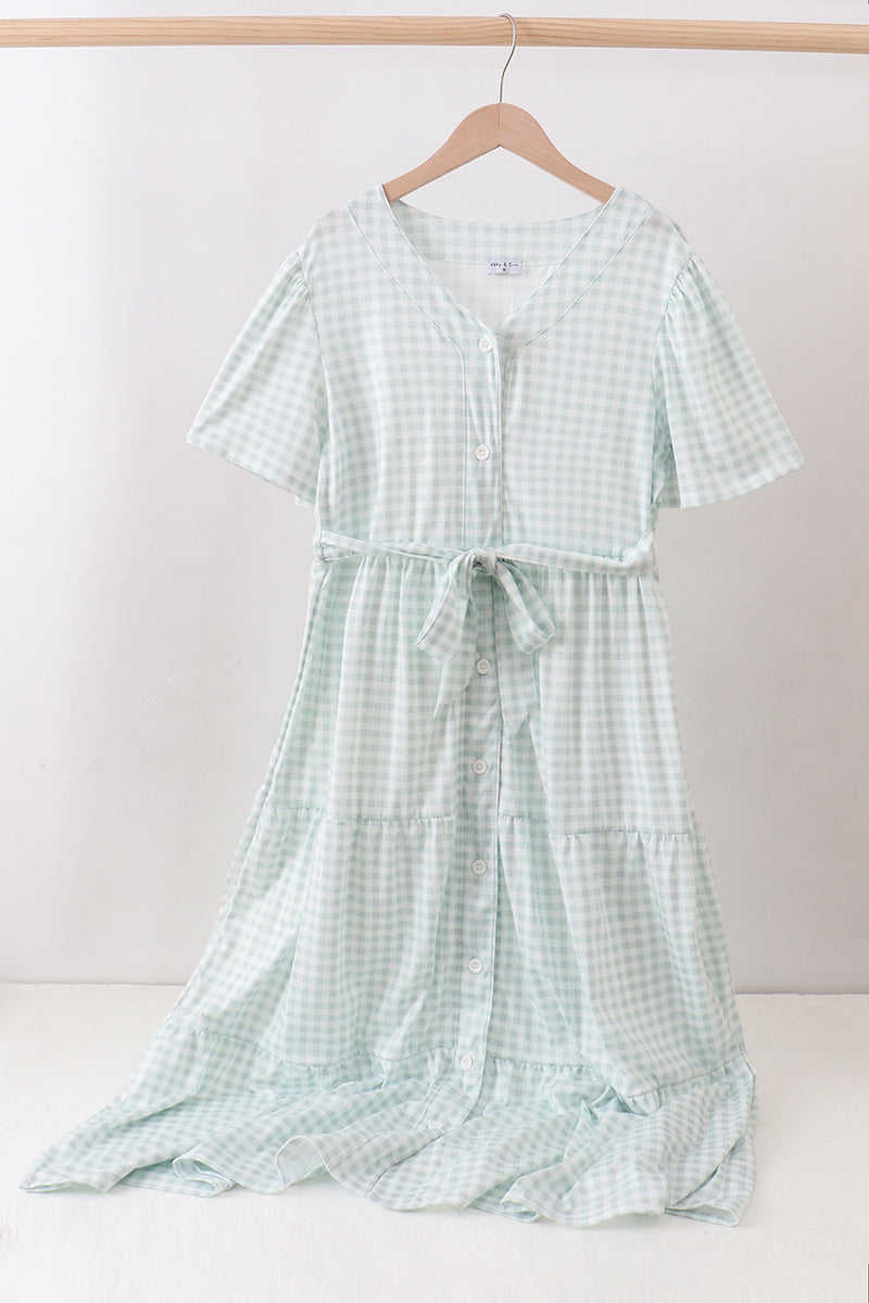 Sage Gingham Women Dress