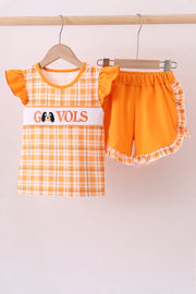 Tennessee Go Vols Smocked Plaid Ruffle Shorts Set