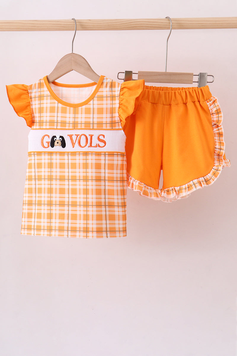 Tennessee Go Vols Smocked Plaid Ruffle Shorts Set