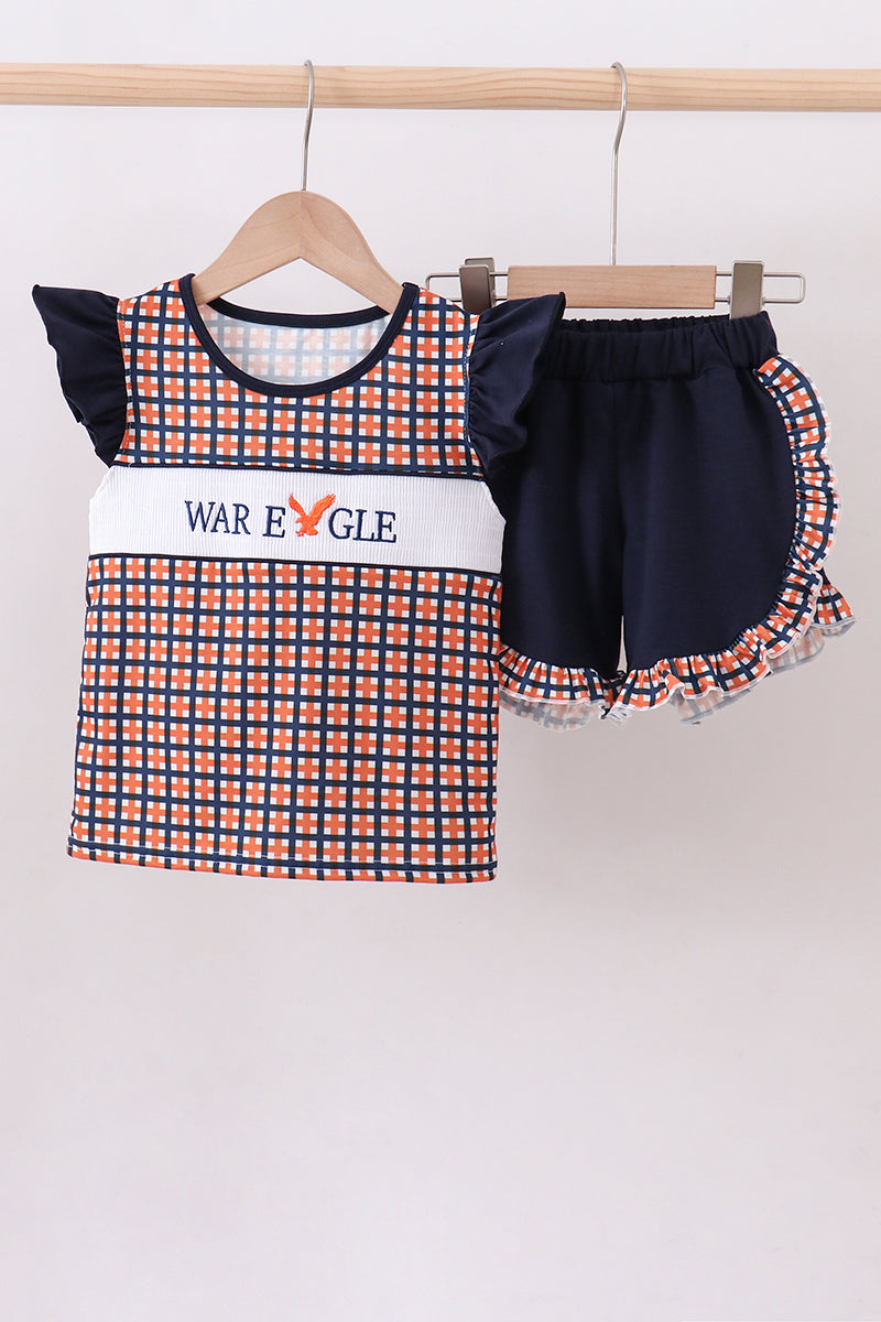 Auburn War Eagle Smocked Ruffle Short Set
