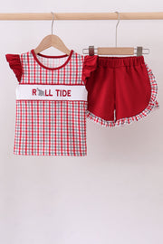 Alabama Roll Tide Smocked Ruffle Plaid Shorts Set