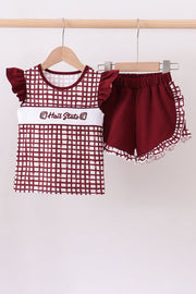 Mississippi Hail State Smocked Ruffle Gingham Shorts Set
