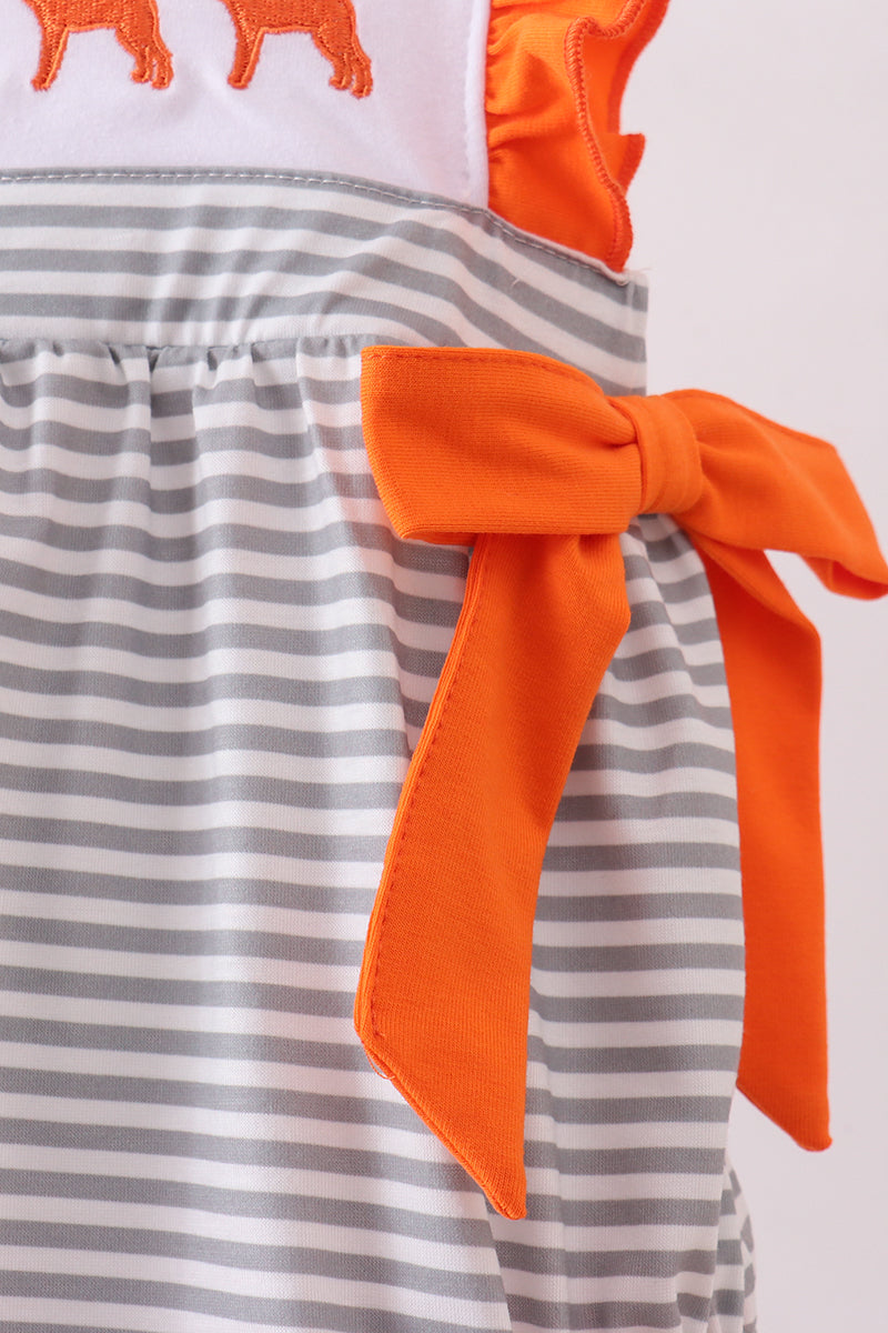 Orange Tennessee Embroidery Ruffle Stripe Bubble