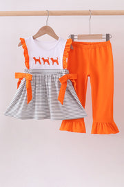 Orange Tennessee Embroidery Stripe Ruffle Pants Set