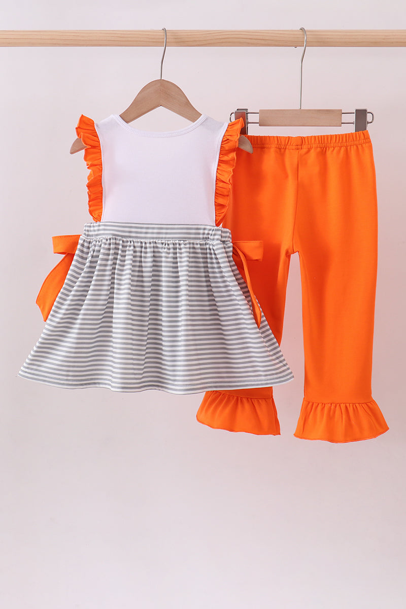 Orange Tennessee Embroidery Stripe Ruffle Pants Set