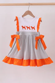 Orange Tennessee Embroidery Stripe Ruffle Dress