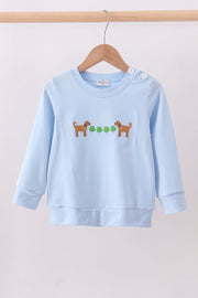 Blue Puppy Clover Embroidery Top