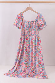 Purple Floral Smocked Women Dress