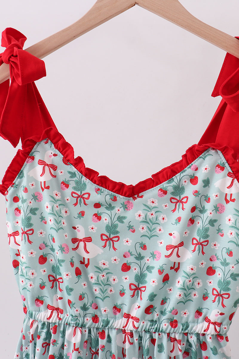 Starwberry Goose Print Women Dress