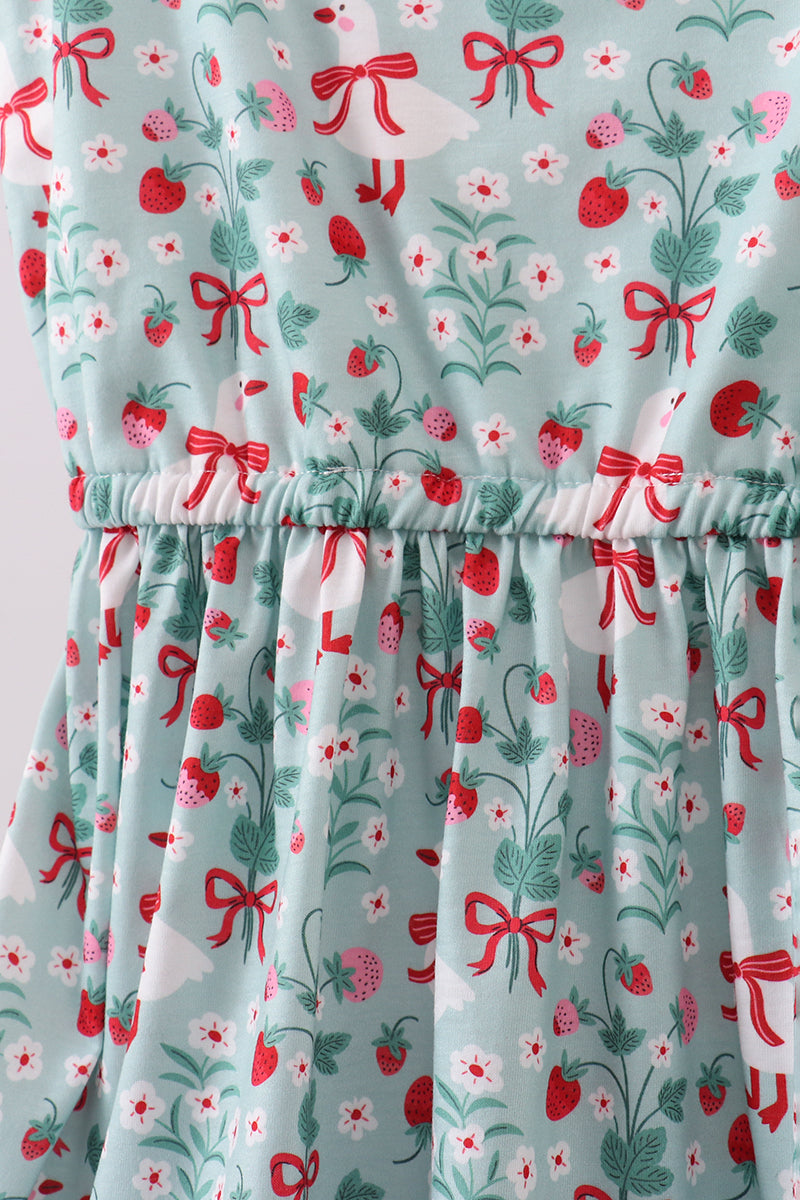 Starwberry Goose Print Women Dress