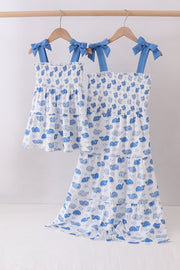 Blue Whale Smocked Ruffle Mom&me Dress