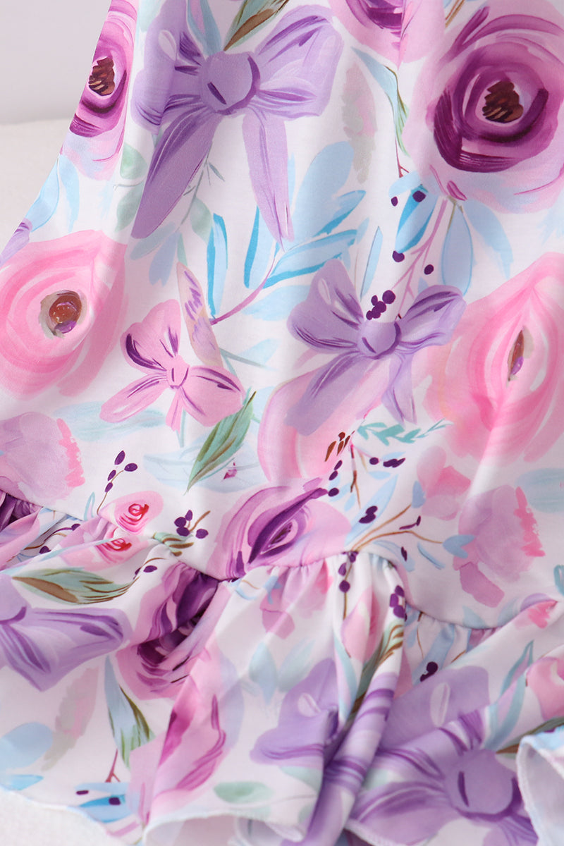 Purple Smocked Floral Dress
