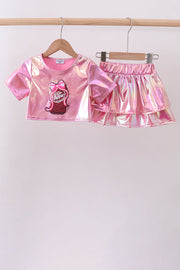 Pepper Pink Sequin Bow Skort Set