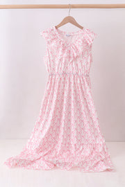 Pink Bow Ruffle Tiered Dress
