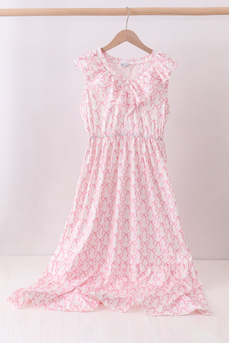 Pink Bow Ruffle Tiered Dress