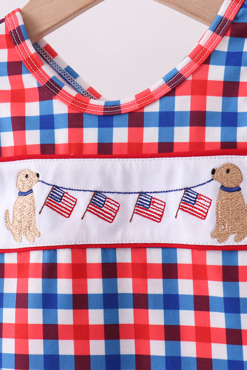 Red Puppy Embroidery Gingham Bloomer Set