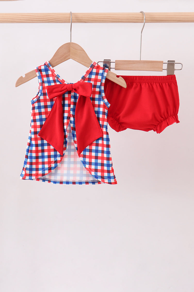 Red Puppy Embroidery Gingham Bloomer Set