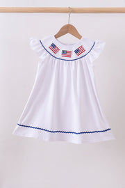 White Flag Smocked Ruffle Dress