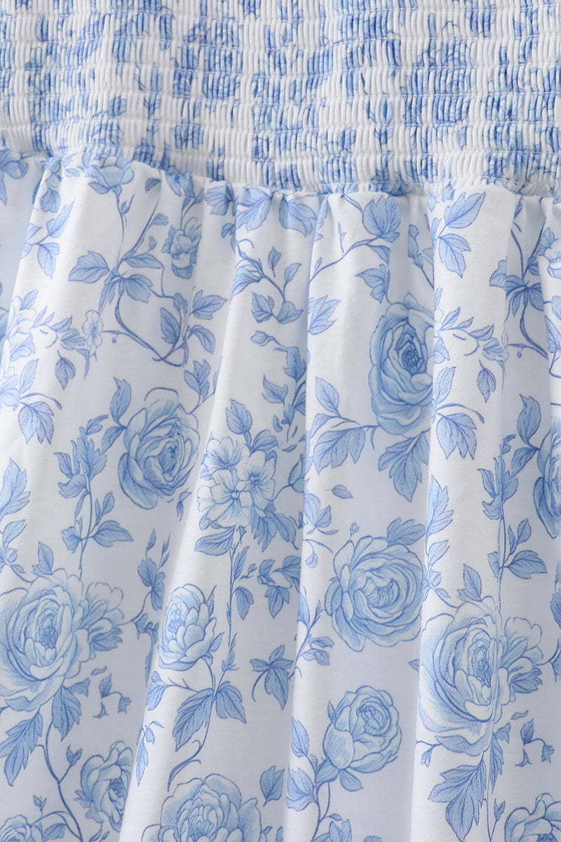 Blue Rose Smocked Ruffle Dress (length 41.33in)