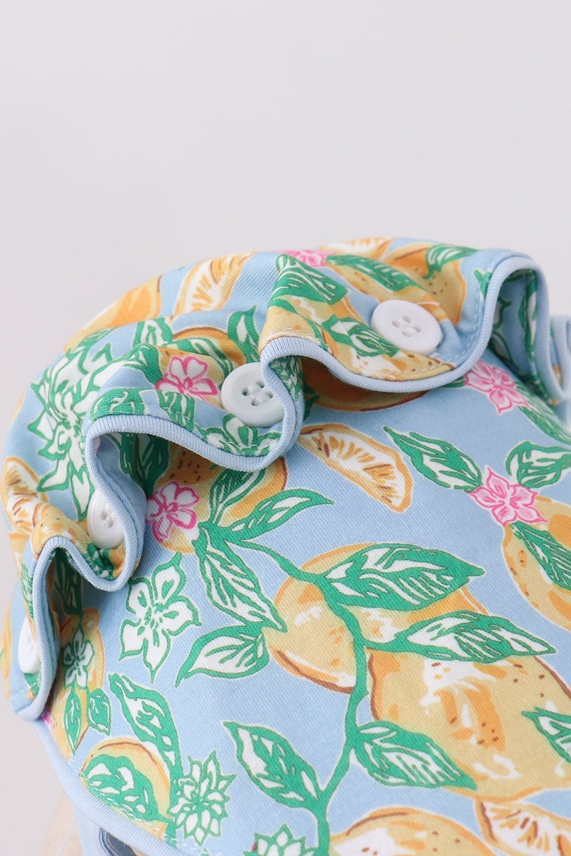 Green Lemon Print Bow Bonnet