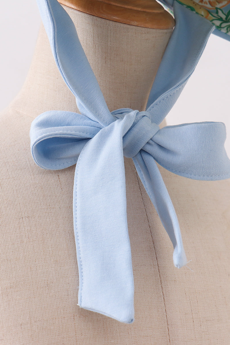Green Lemon Print Bow Bonnet