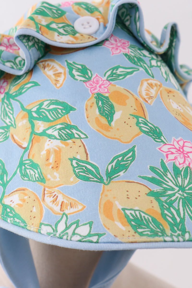 Green Lemon Print Bow Bonnet