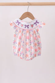 Purple Rose Bow Smocked Ruffle Bubble