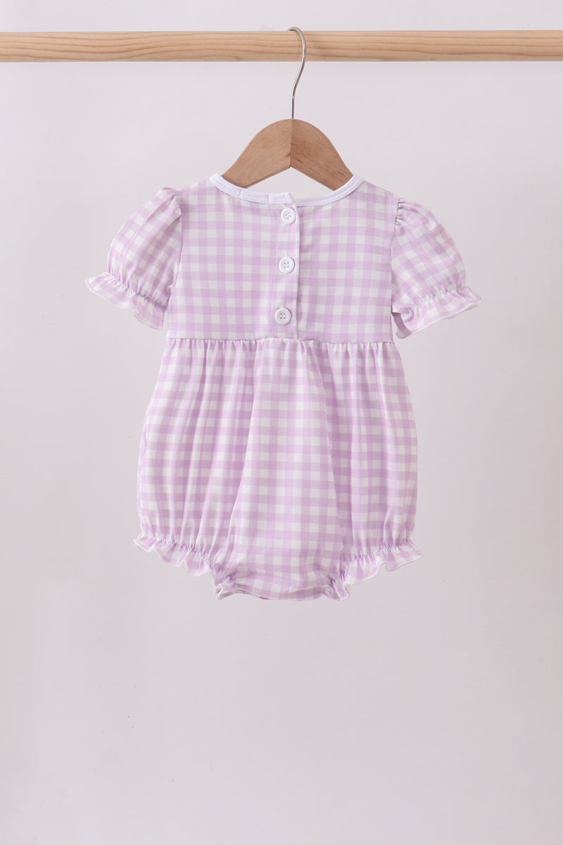 Purple Floral Embroidery Gingham Ruffle Bubble