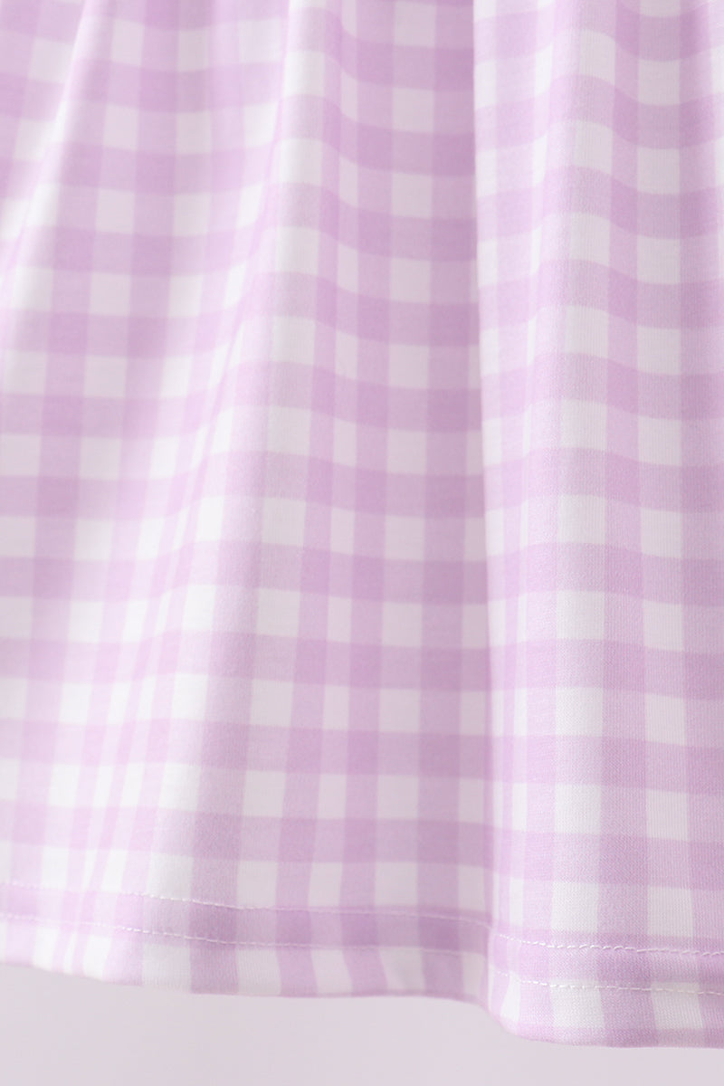 Purple Floral Embroidery Gingham Ruffle Shorts Set